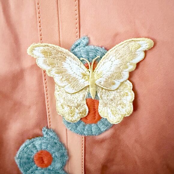 JOSEPH | Luxury Satin Bomber Jacket Coral Peach Butterfly Appliqué | 38, Medium - Picture 8 of 13
